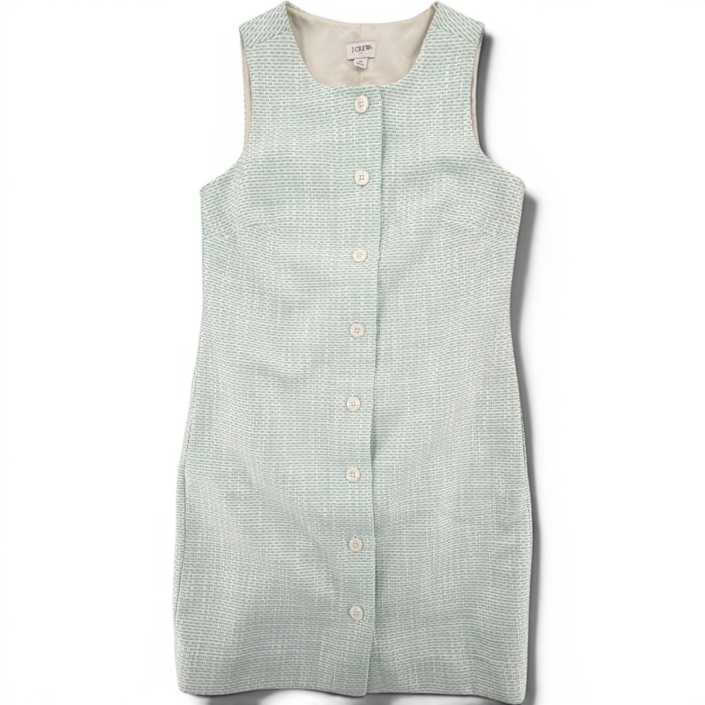 J.Crew Dress Womens 0 Green Tweed Button Front Sleeveless Mini Pockets C1227